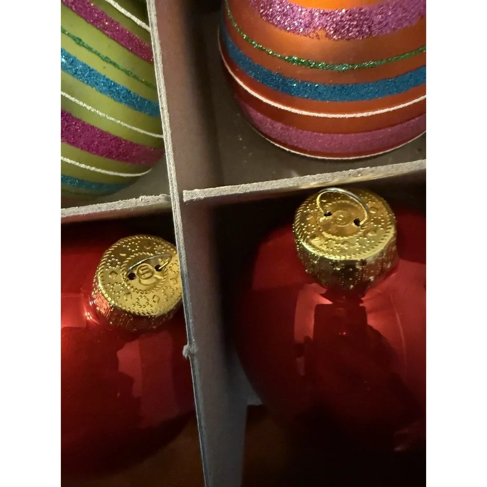 VTG 17 Christmas Ornaments Lot Glitter Stripes Red Green Gold HO‎ HOGlass Decor